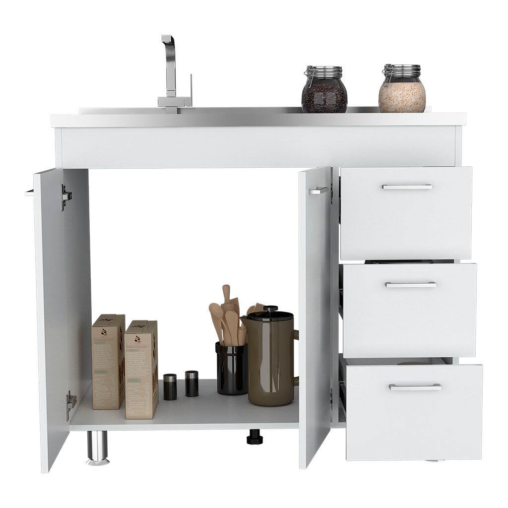 Angle. Treevol Furniture - Utility Sink  Kisco,Utility Sink , Three Drawers, Double Door - White.