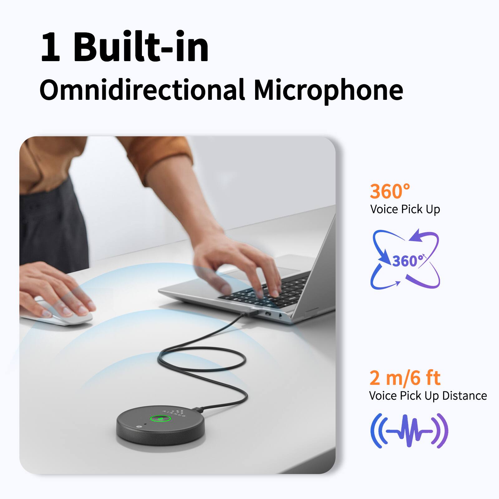 1 Built-in Omnidirectional Microphone  
360° Voice Pick Up  
360°  
2 m/6 ft Voice Pick Up Distance