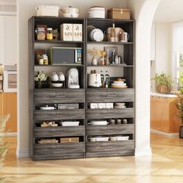 Aheaplus - 2 Pack-Premium Wood Pantry Cabinet: 4 Drawers, 3 Shelves, Wall-Fit Design for Organized Kitchen Storage - Gray Oak