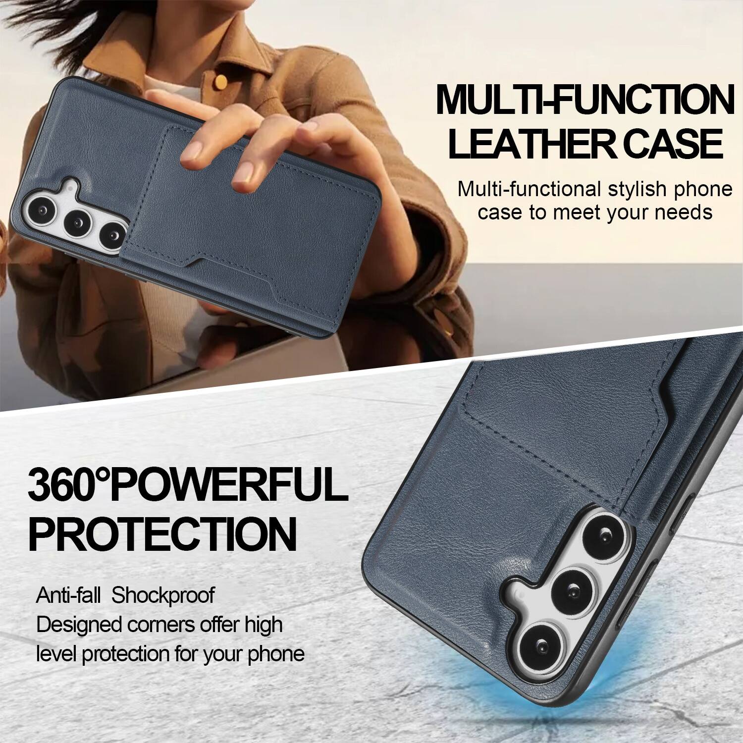 MULTI-FUNCTION LEATHER CASE

Multi-functional stylish phone case to meet your needs

360° POWERFUL PROTECTION

Anti-fall Shockproof
Designed corners offer high level protection for your phone