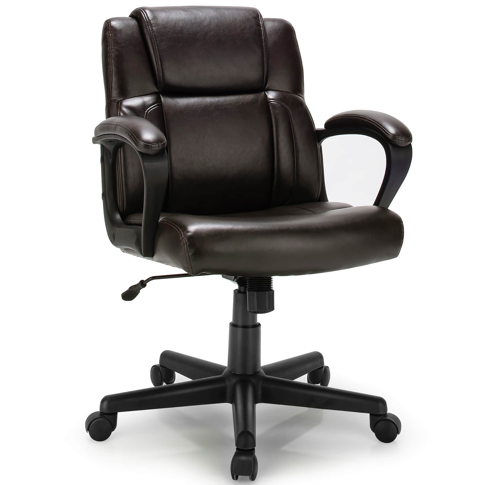 Front. Costway - Executive Leather Adjustable Office Chair with Armrest - Brown.
