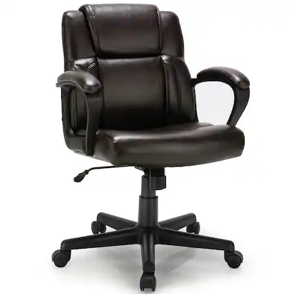 Front. Costway - Executive Leather Adjustable Office Chair with Armrest - Brown.