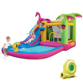 Costway - Tropical Inflatable Bounce Castle for Backyard, Ocean Ball & 735W Blower Include - Multicolor