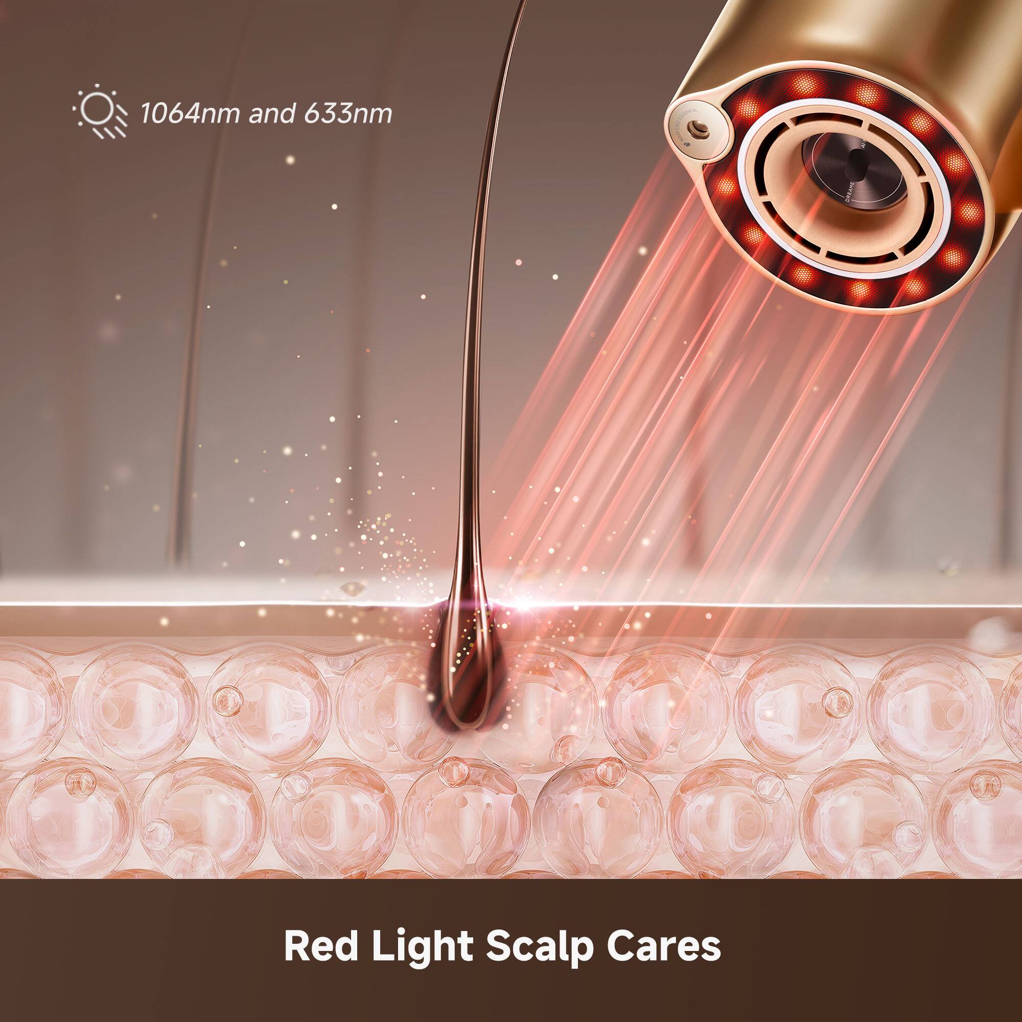 1064nm and 633nm

Red Light Scalp Cares