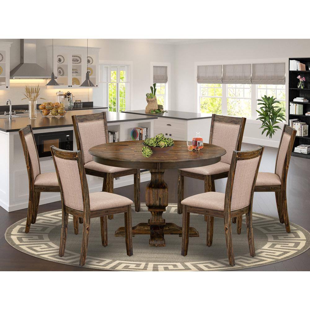 Angle. East West Furniture - East West Furniture 7 Piece Kitchen Table Set Contains a Dinner Table and 6 Dark Khaki Linen Fabric Mid Century Modern - Multi-Color.