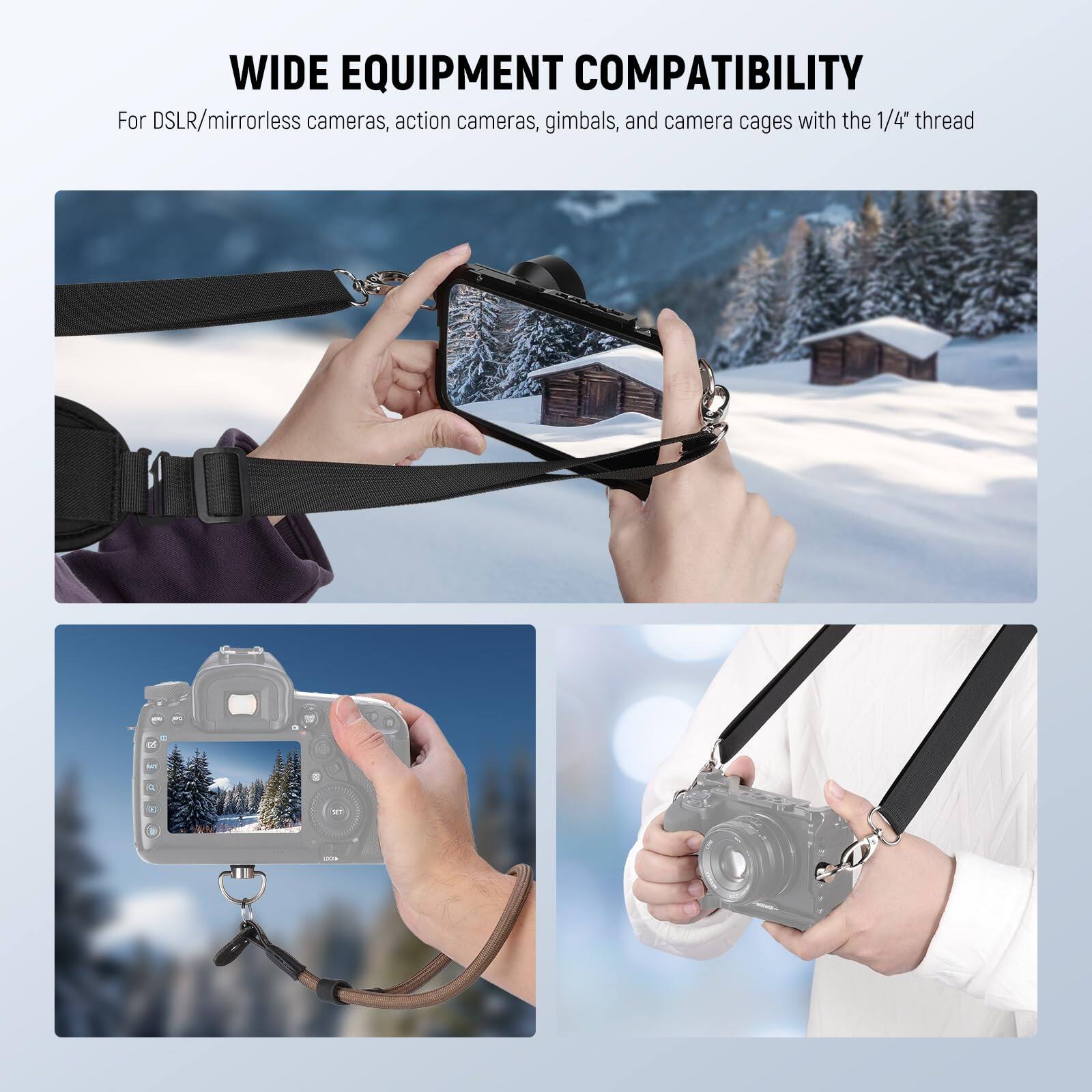 WIDE EQUIPMENT COMPATIBILITY

For DSLR/mirrorless cameras, action cameras, gimbals, and camera cages with the 1/4" thread