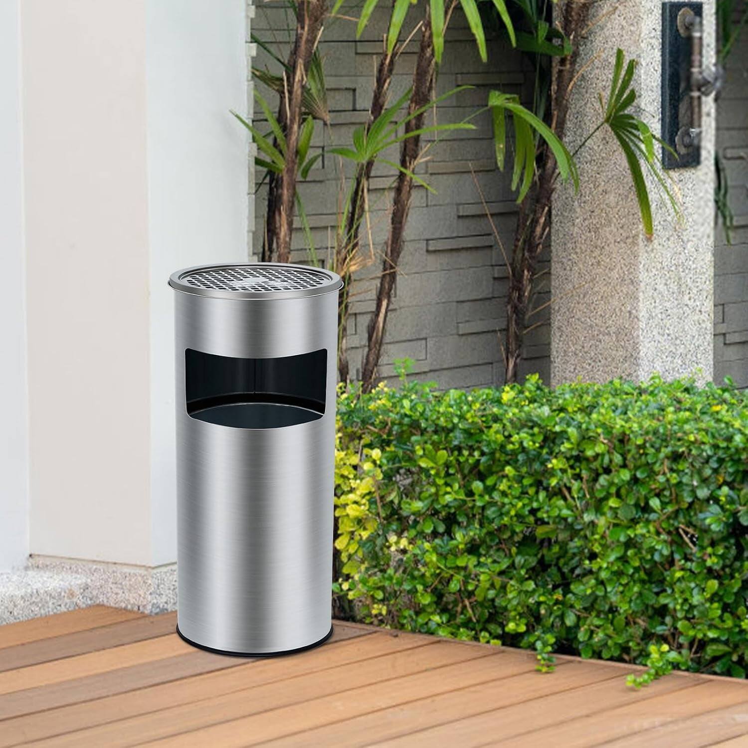 Alt View 3. Homhougo - 4.5 Gallon Indoor Outdoor Trash Can, Commercial Garbage Can with Removable Inner Bucket, Stainless Steel - Silver.
