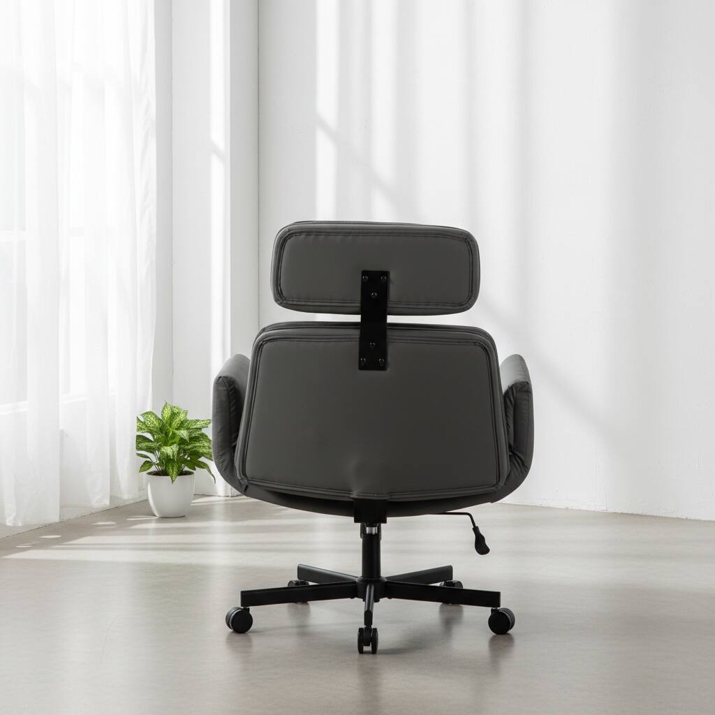 Alt View 2. Forest'nSky - Wide Cross-Legged Office Chair with Adjustable Headrest, Arms & Wheels, Swivel PU Task Chair for Makeup, Gaming,Gray - Gray.