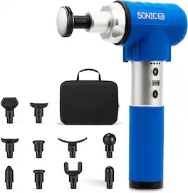 LifePro - Sonic LX Heated Massage Gun Deep Tissue Handheld Massage Gun Portable Massager Gun with 9 Speeds - Blue