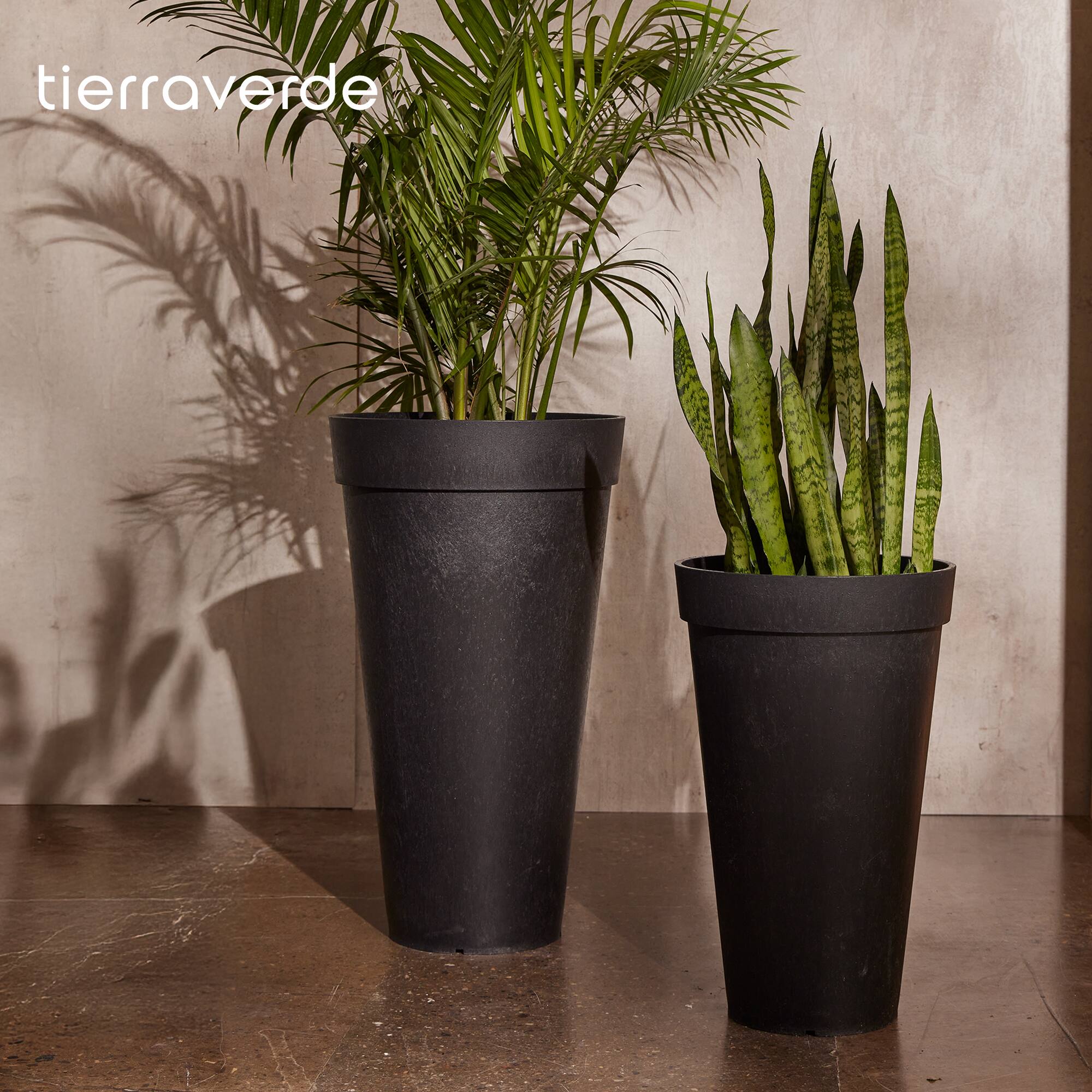 Alt View 7. Tierra Verde - Tierra Verde 2 Pack Aria Round Planter, Self Watering Pot, 15"W x 26"H, Black - Black.
