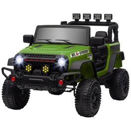 BreeBe - Qaba 12V Kids Ride-On Truck, Electric Car with Remote Control, 4-Wheel Suspension, Music, Horn & LED Lights - Green