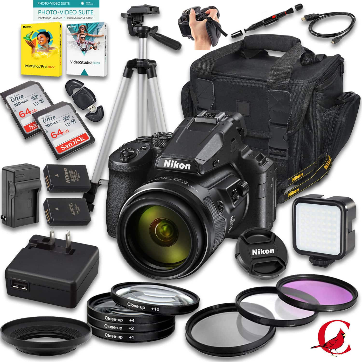 Bundle - Nikon - COOLPIX P950 4K Bridge Camera with 128GB Memory, Extra Battery, Case, Tripod & LED Light - Black