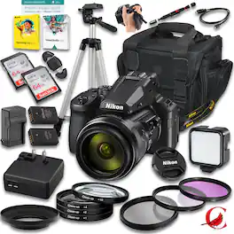 Bundle - Nikon - COOLPIX P950 4K Bridge Camera with 128GB Memory, Extra Battery, Case, Tripod & LED Light - Black