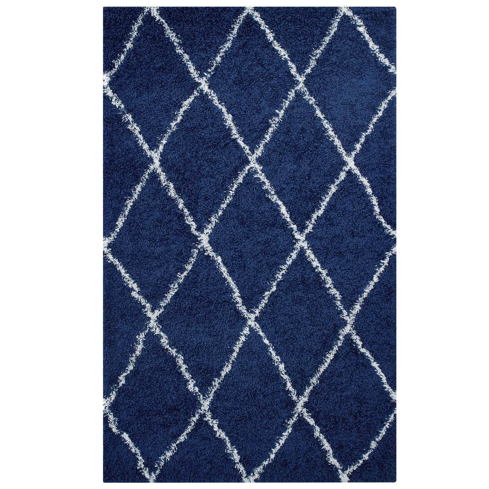 Angle. Modway - Toryn Diamond Lattice Shag Area Rug - Navy and Ivory.