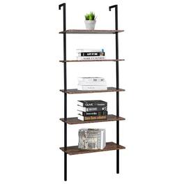 Winado - 24"L x 12"W x 71"H Tall 5 Tier Modern Bookshelf Wood Board Ladder Bookcase with Metal Frame Industrial Open Storage Unit - Brown