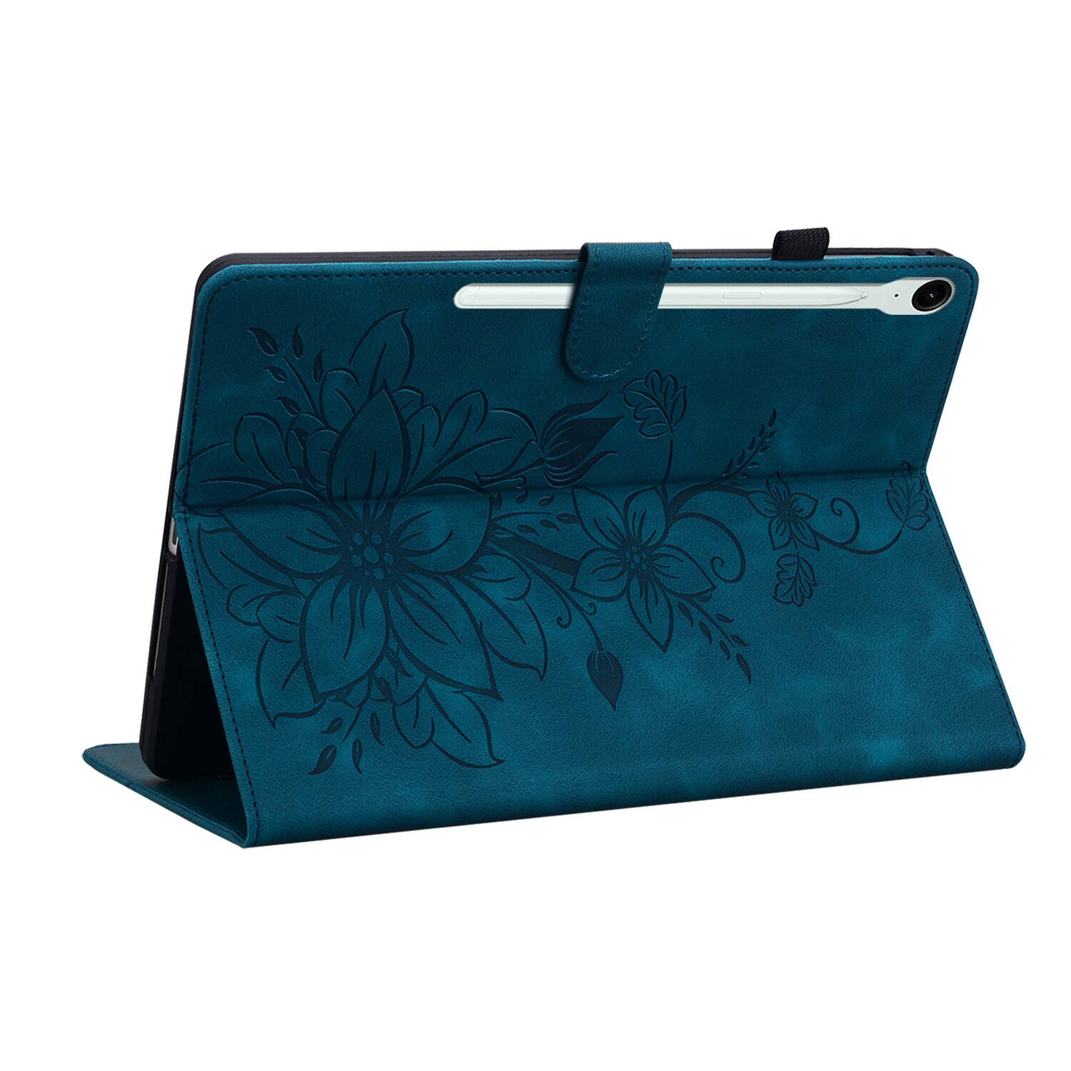 Left. Dteck - Case for Samsung Galaxy Tab S10 FE & S10 Lite and S9 FE & S9,Embossed Pattern PU Leather Flip Card Holder Stand Cover - Darkblue.