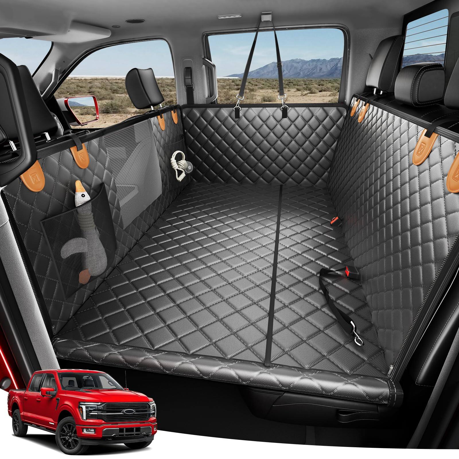 COTTAGE - Heavy duty Dog Truck Seat Cover Flat Solid Extender For Multi Large Dogs Hard base Supports Waterproof - Red Front Seats