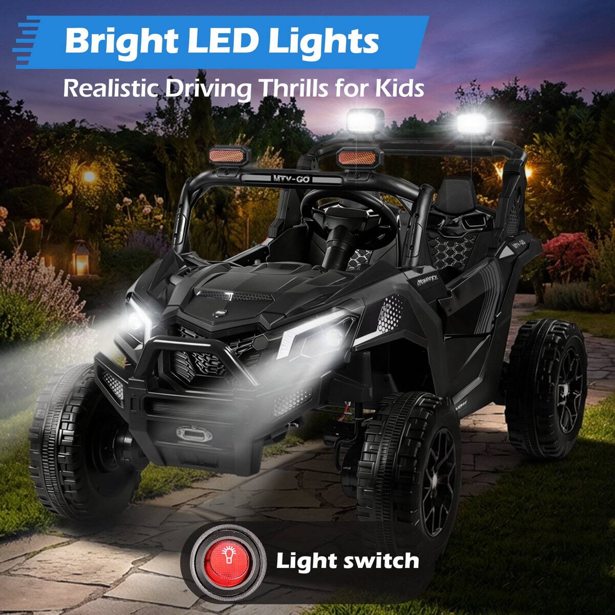 Bright LED Lights  
Realistic Driving Thrills for Kids  
MYV-GO  
Light switch