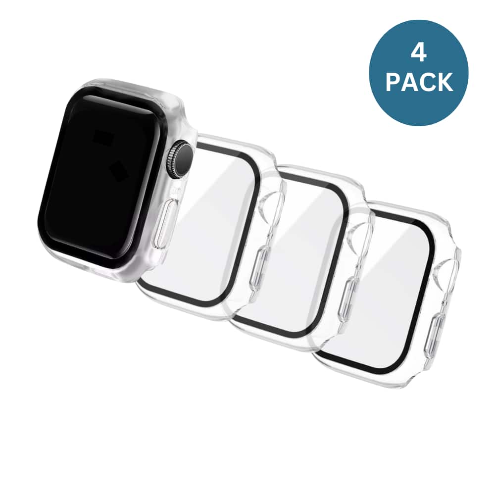 Qixxronics - 4PCS for Apple Watch Series 7/8/9 (41mm) Case, Built-in Tempered Glass Screen Protector - Clear