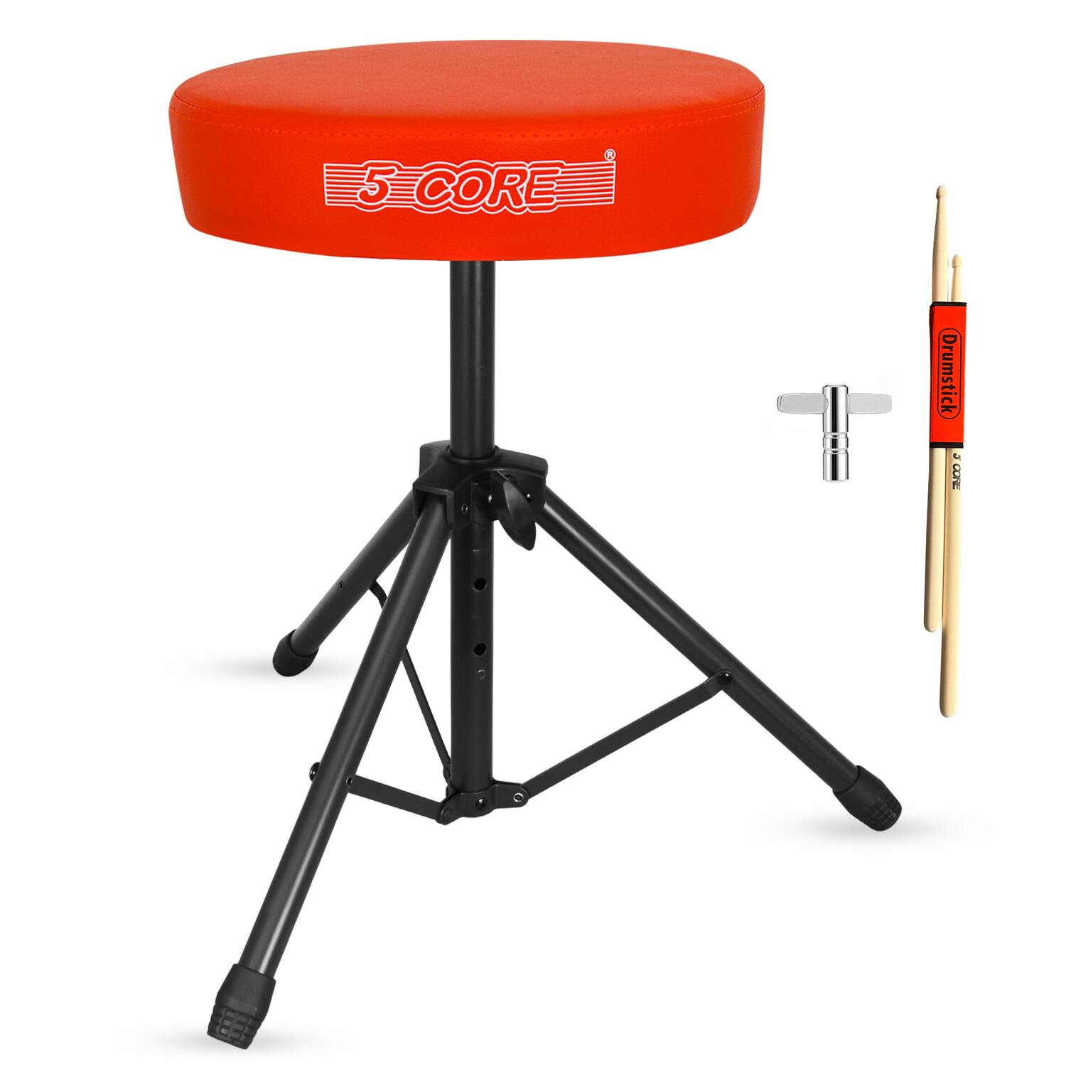 5 CORE - Drum Throne 3" Thick Padded Comfortable Guitar Stool Drummer Chair Adjustable Musician Seat - Orange
