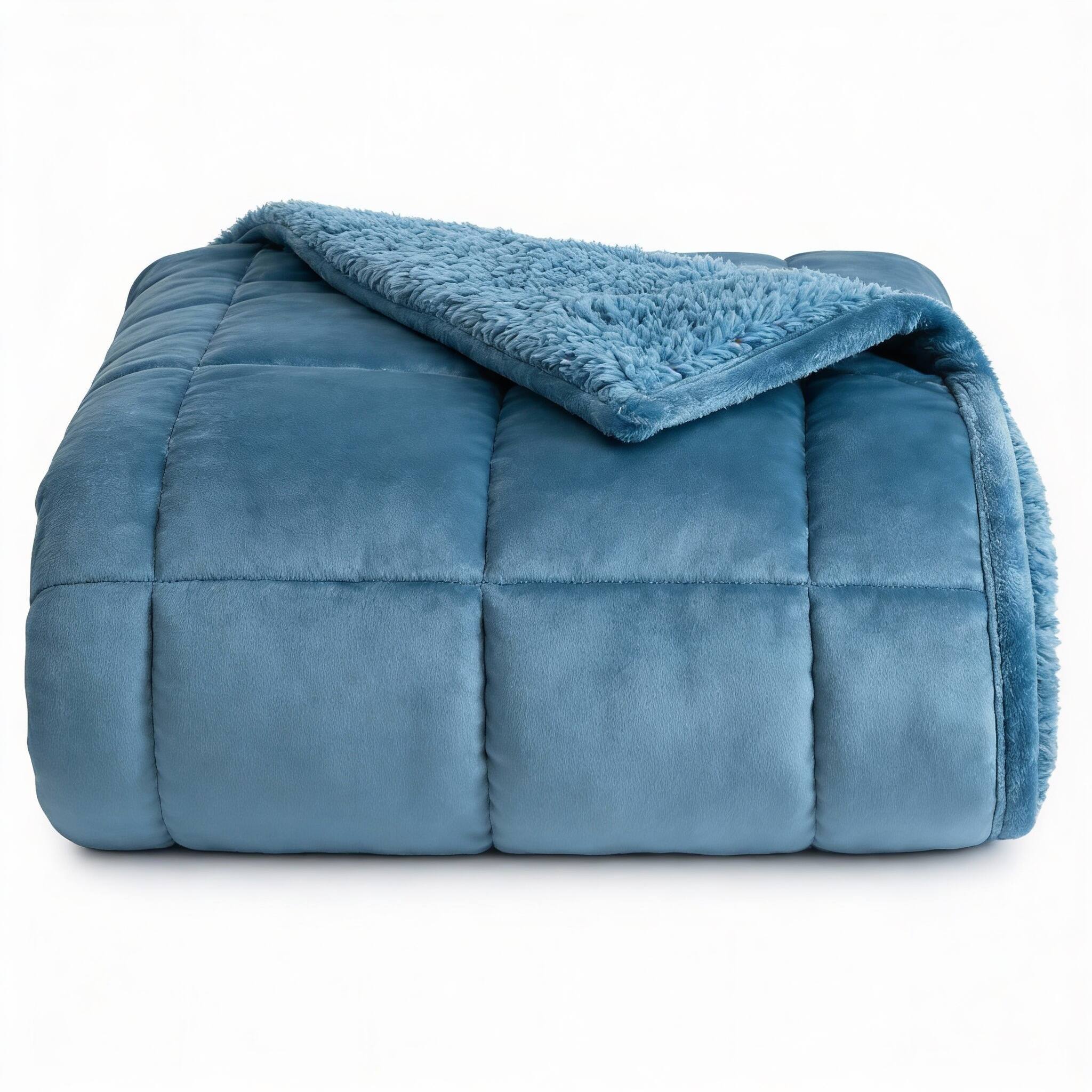 Front. Frangdom - Sherpa Weighted Blanket 60x80 15lb Flannel Fleece Calming Sleep - Slate Blue 60 x 80 15 lb.