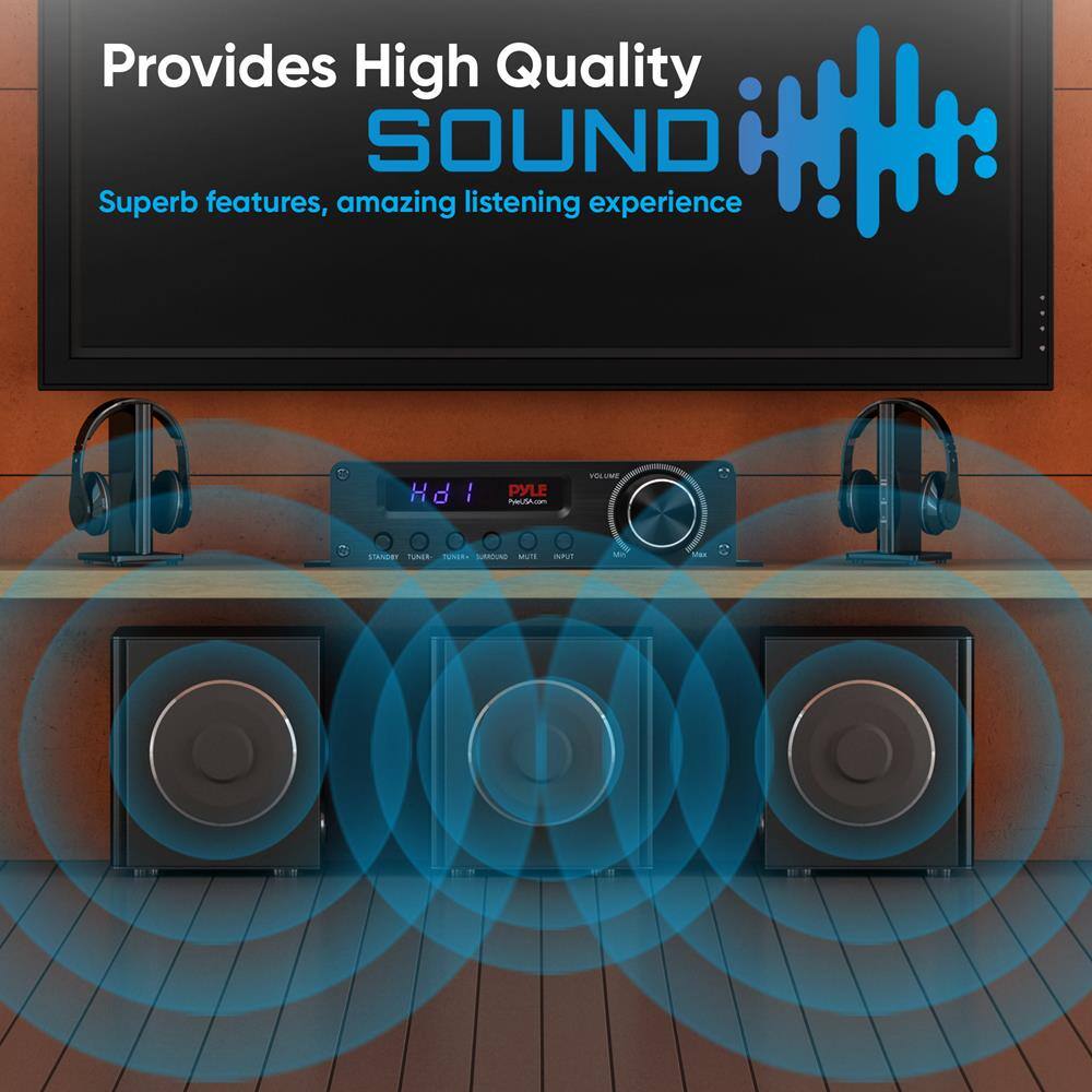 Provides High Quality SOUND  
Superb features, amazing listening experience  

PYLE  
HD1  
VOLUME  
STANDBY  
TUNER  
SURROUND  
MUTE