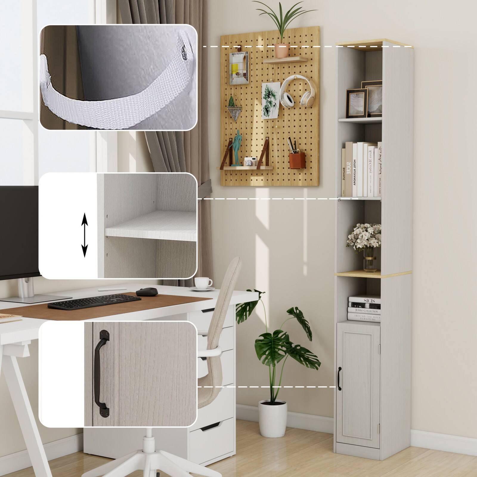 Alt View 4. Ecooso - 72" 6-Tier Tall Slim Storage Cabinet, 1 Door and 2 Adjustable Shelves, Bookcase , Cube CD DVD Storage Cabinet - Brown.