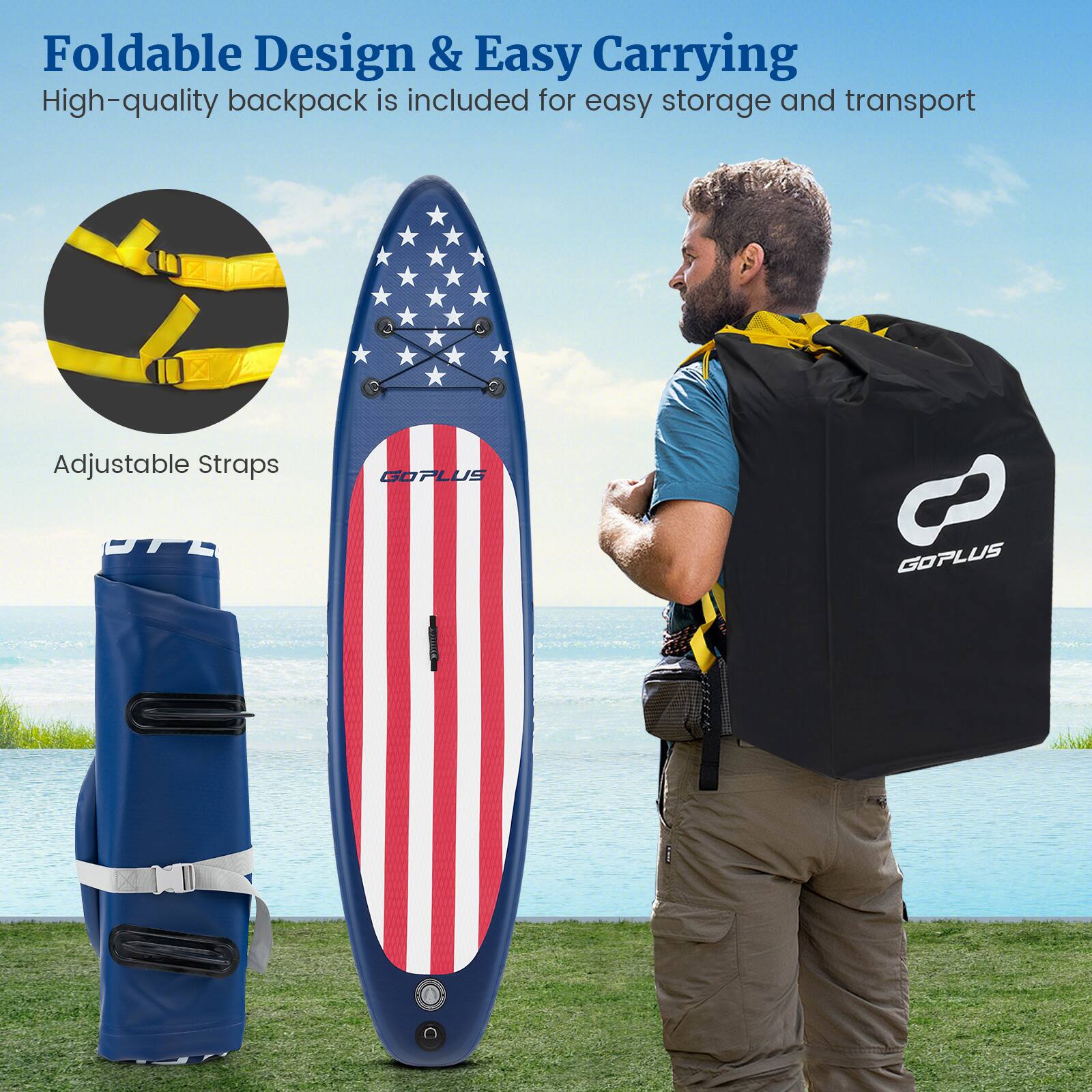 Foldable Design & Easy Carrying: High-quality backpack is included for easy storage and transport. Adjustable Straps. GOPLUS 8.