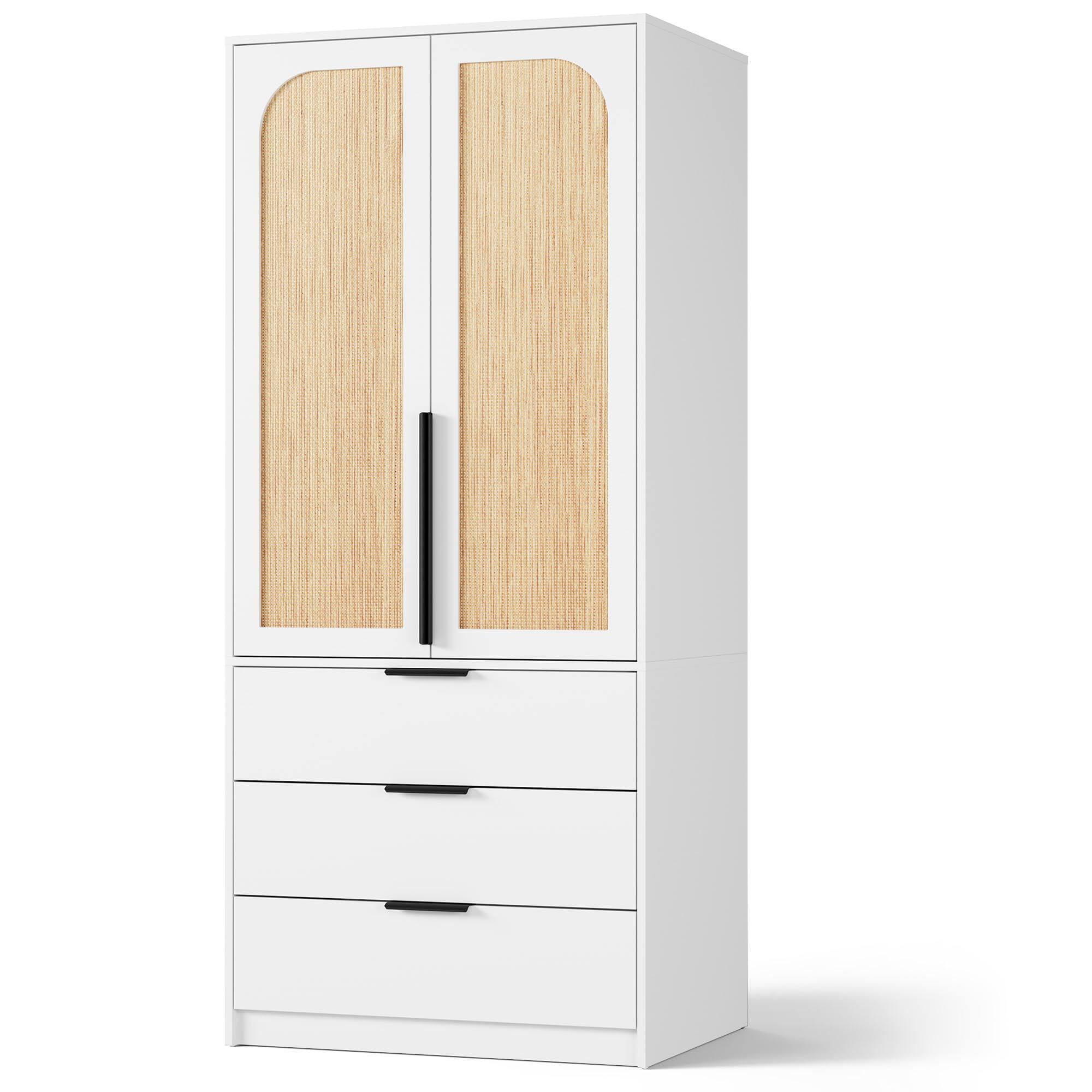 Alt View 4. GARVEE - 69.5" Wooden Armoire Wardrobe Closet Cabinet with 3 Drawers Hanging Rod 2 Doors for Bedroom White - White.