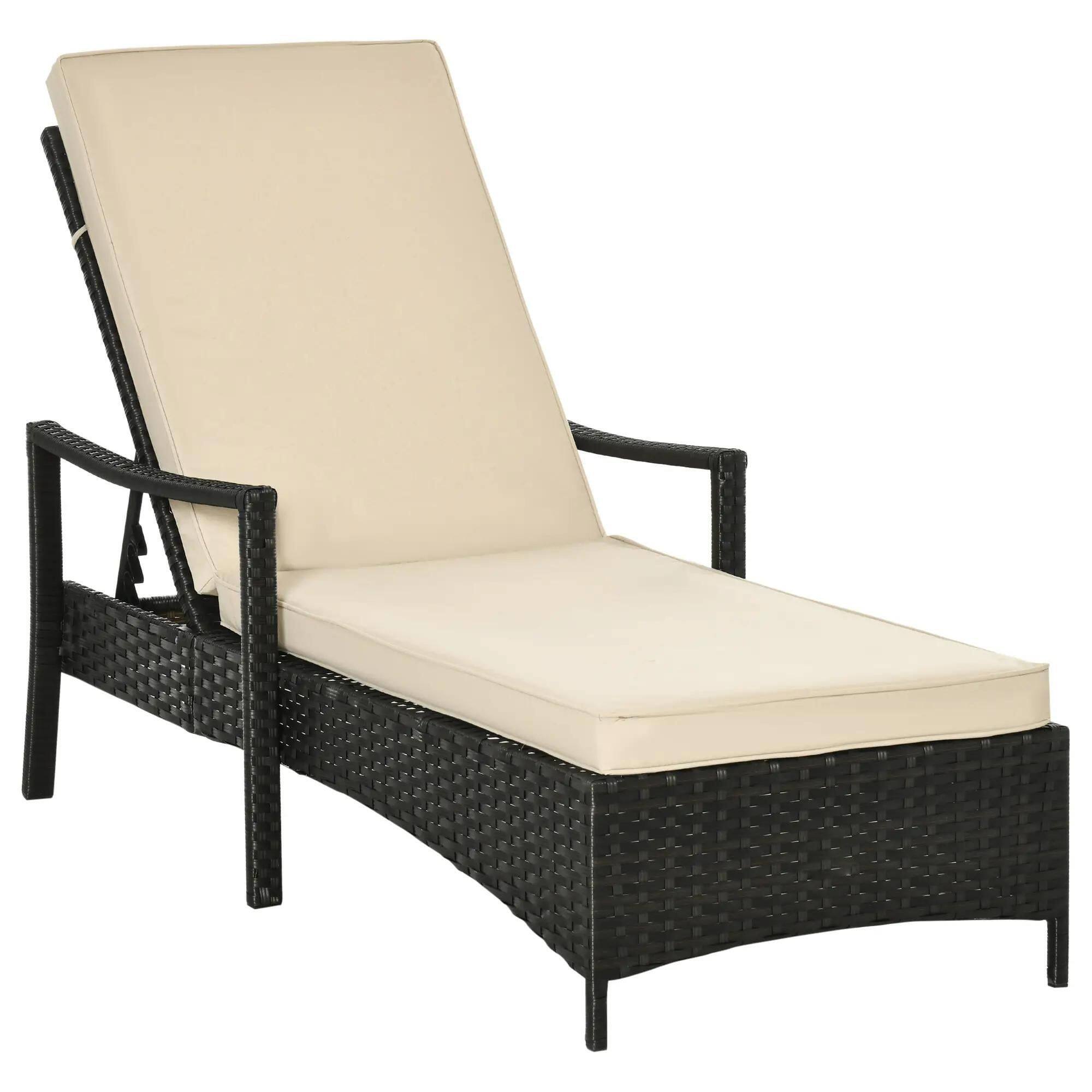 Angle. Resenkos - Resenkos Versatile Lounge Chair, 4-Way Adjustable Backrest & Cushions, PE Rattan Sun Lounger, Beige - Beige.