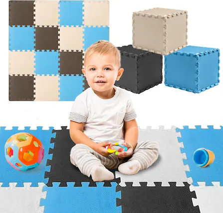 Front. Toyvelt - Foam Puzzle Floor Mat for Kids – 12x12 32 Tiles Interlocking Blue Play Mat - Blue 32.