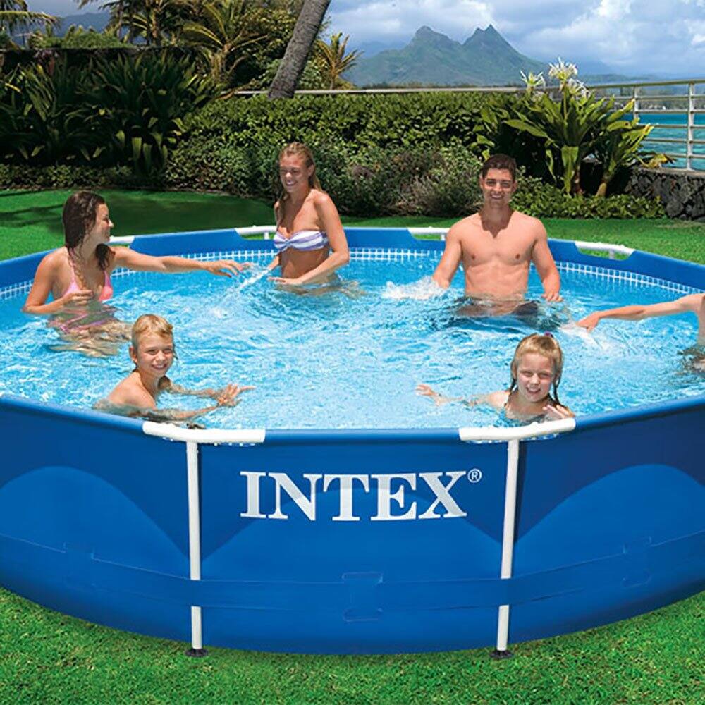 Left. Intex - Above Ground Swimming Pool w/Pump, Filter Cartridge(6 Pack)& Cover - White.