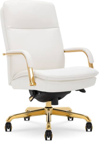 Angle. La-Z-Boy - La-Z-Boy® Opus Executive Mid-Back Office Chair, Bonded Leather, White and Gold - White & Gold.