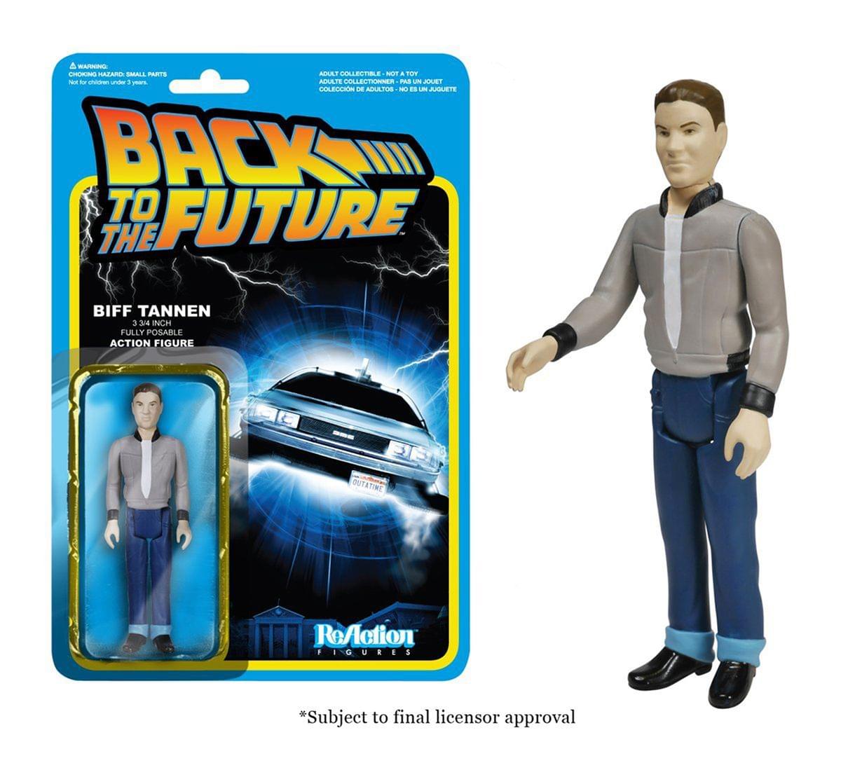 **WARNING: CHOKING HAZARD - SMALL PARTS. NOT FOR CHILDREN UNDER 3 YEARS.**

**BACK TO THE FUTURE**

**BIFF TANNEN**

**3.24 INCH FULLY POSABLE ACTION FIGURE**

**ADULT COLLECTIBLE - NOT A TOY**

**ADULTE COLLECTIONNER - PAS UN JOUET**

**COLECCIÓN DE ADULTOS - NO ES UN JUGUETE**

**ReAction FIGURES**

*Subject to final licensor approval*