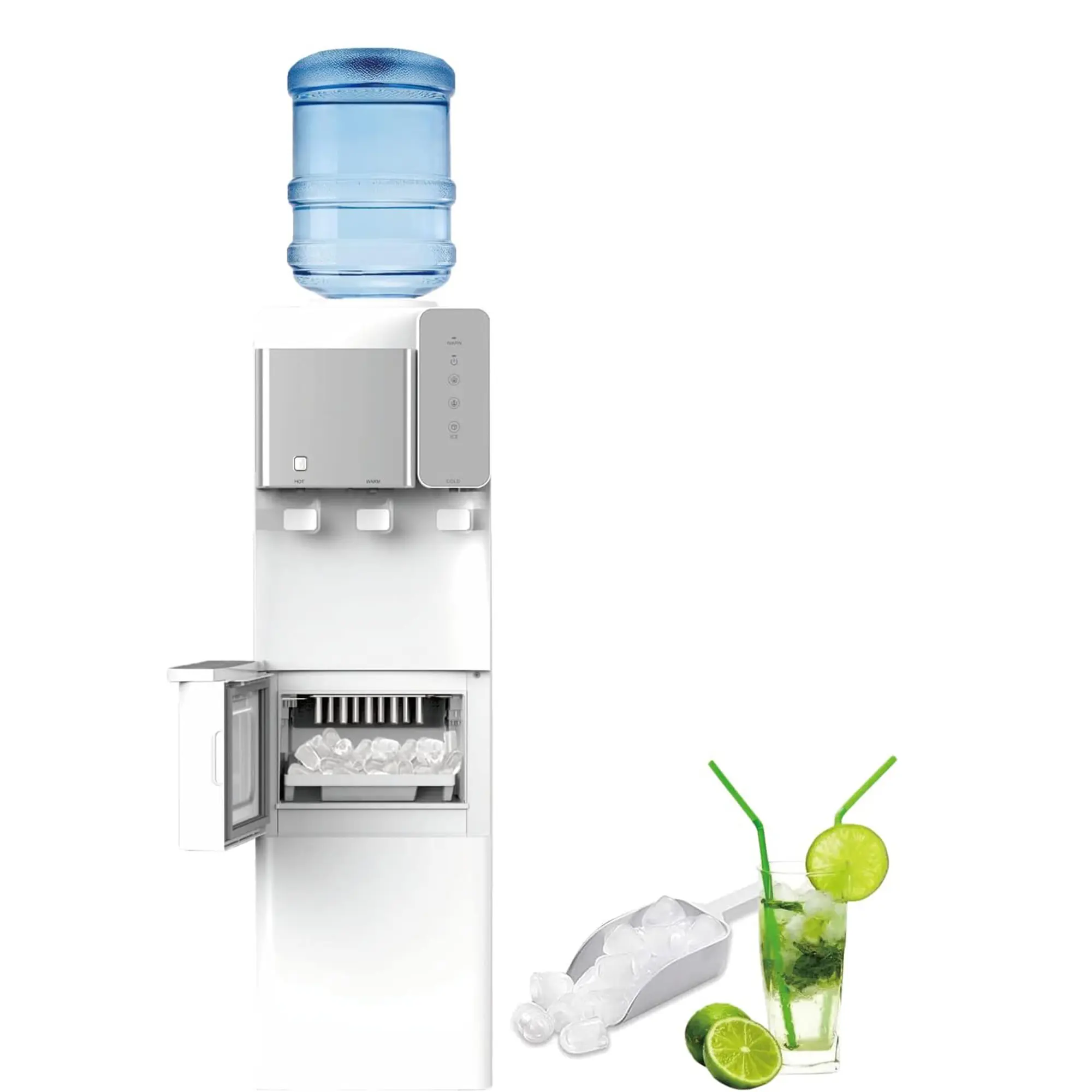 Parrot Uncle - 2-in-1 Top Loading 27lbs/24h Water Dispenser Cooler with Built-in Ice Maker - White