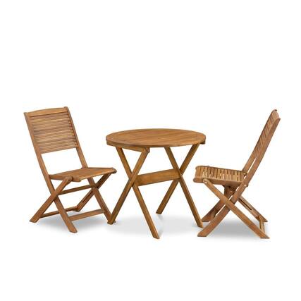 Front. East West Furniture - 3 Piece Outdoor Bistro Set Consist of a Round Acacia Coffee Table - Brown.