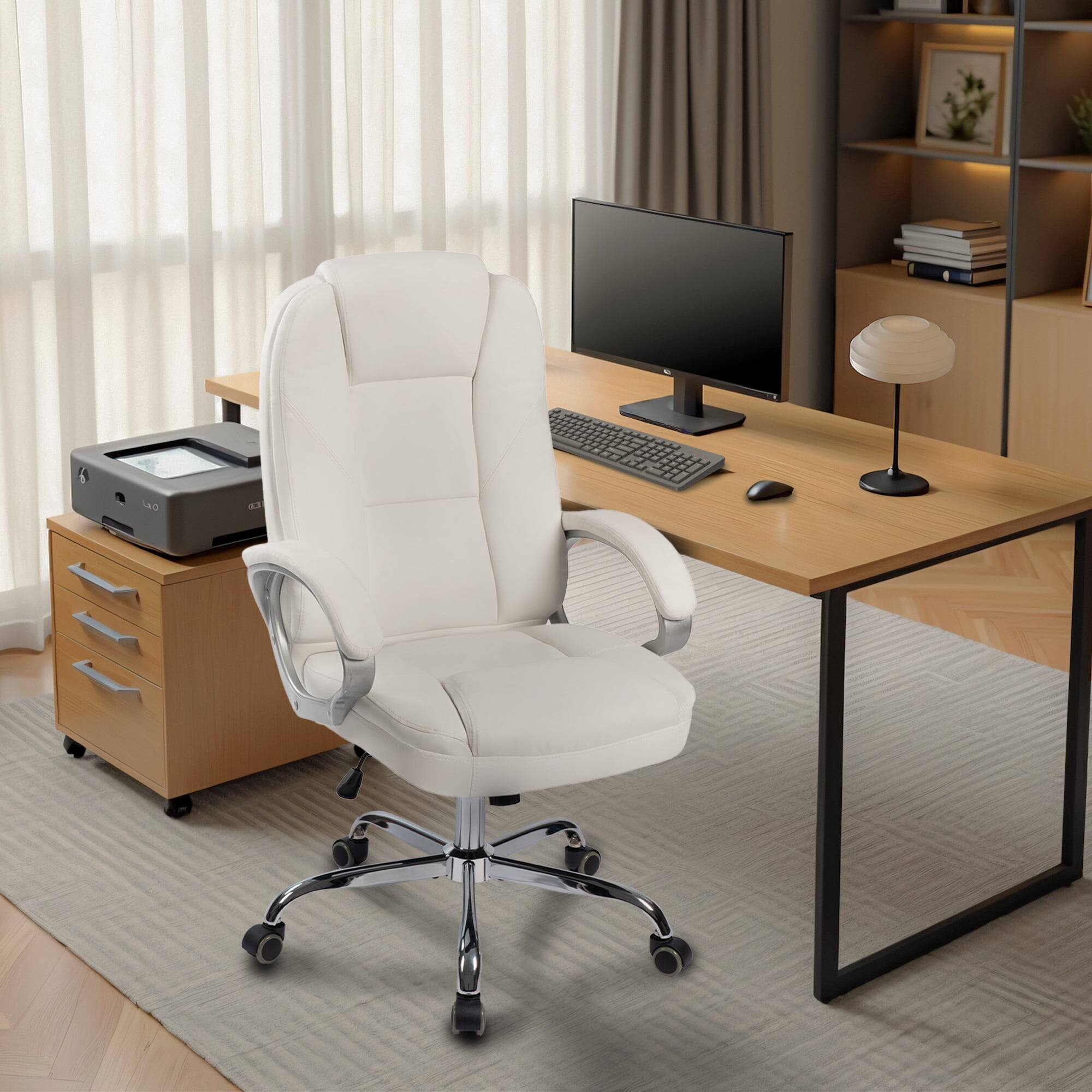 Alt View 6. Neo Chair - Ergonomic Gaming Office Chair High Back Adjustable PU Leather Lumbar Support Swivel Rolling Wheels Executive Task Chair - 2. White.
