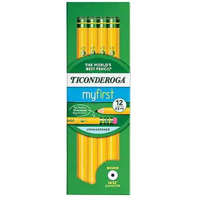 HE 2 HB B FE 12
THE WORLD'S BEST PENCIL
TICONDEROGA
myfirst 12
The Perfect #2H
UNSHARPENED
ROUND
13/32" DIAMETER