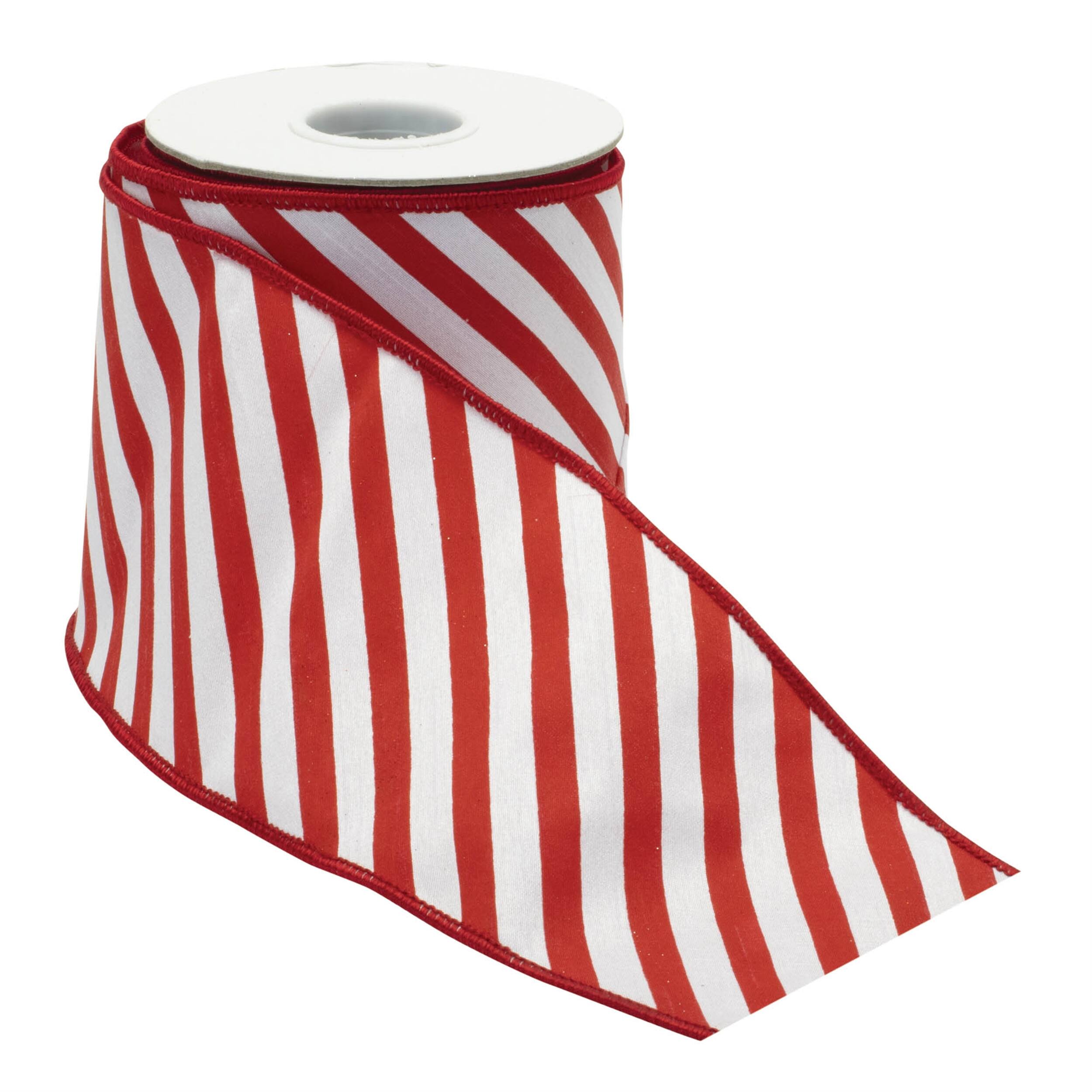 Angle. BreeBe - Striped Wired Ribbon (Set of 2) - Red, White.