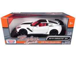 Motormax - 2019 Chevrolet Corvette ZR1 White and Black with Red Interior "Timeless Legends" Series 1/24 - White, Black, Red