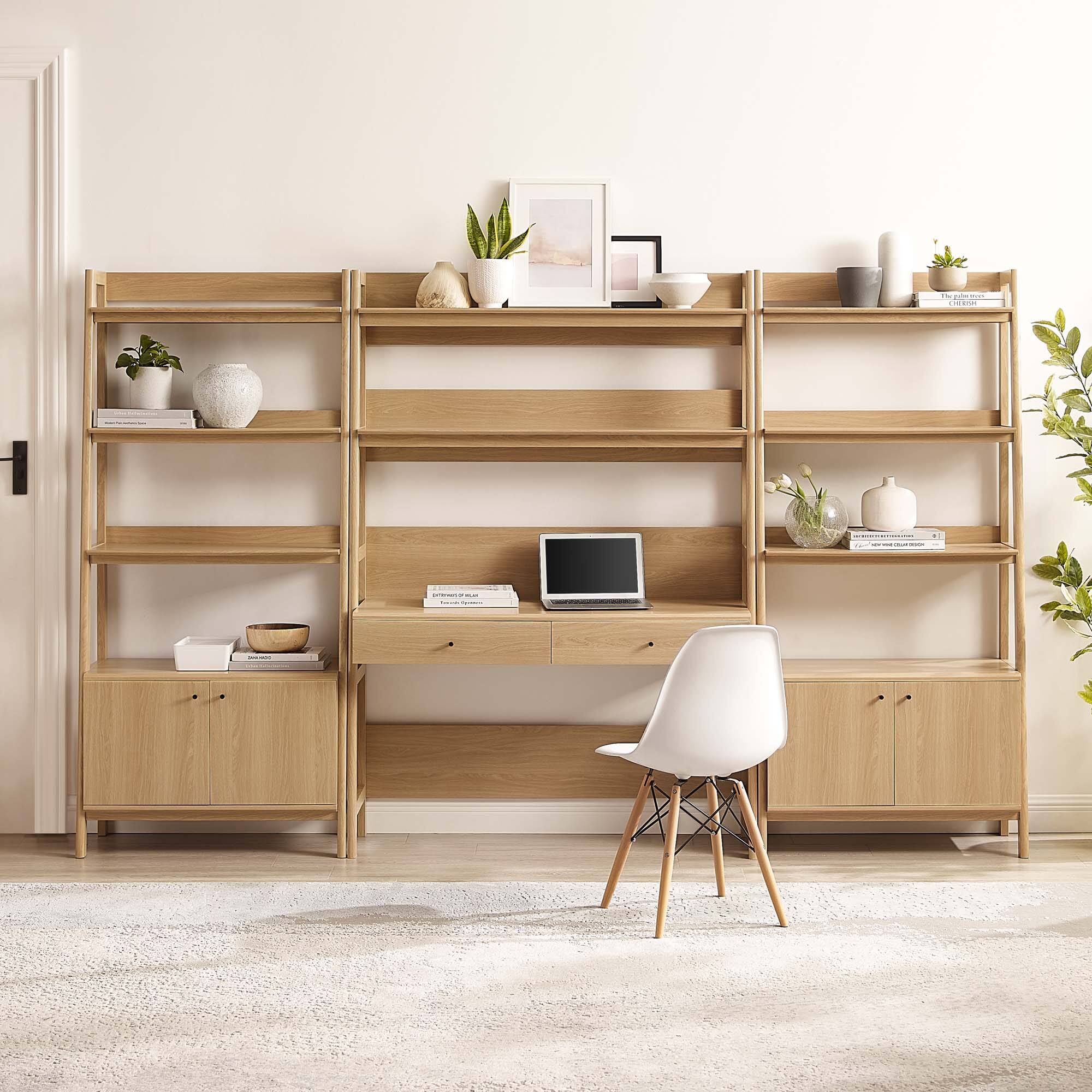 Left. Modway - Bixby 3-Piece Wood Office Desk and Bookshelf by Modway - Oak.