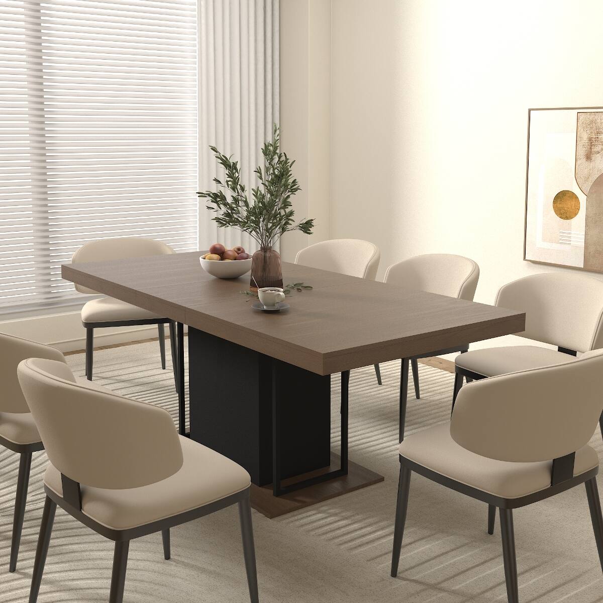 Angle. Loheer - Loheer Extendable Dining Table, Rectangular Aged Wood Look, Seats Six to Ten, 63 to 79 Inches - Black Brown.
