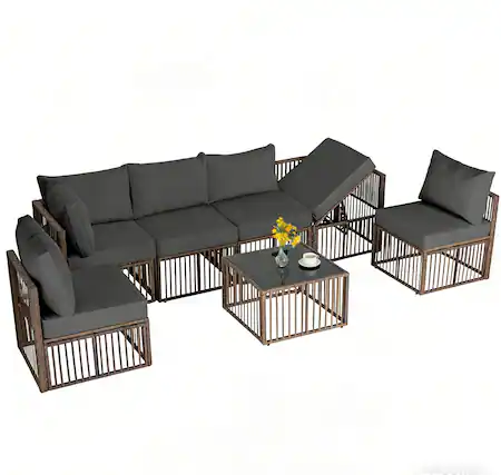 Front. Ainfox - Ainfo 7 Pieces Outdoor Patio Furniture Set,Wicker Outdoor Sectional Conversation Couch Set for Garden Porch Poolside - brown and gray.