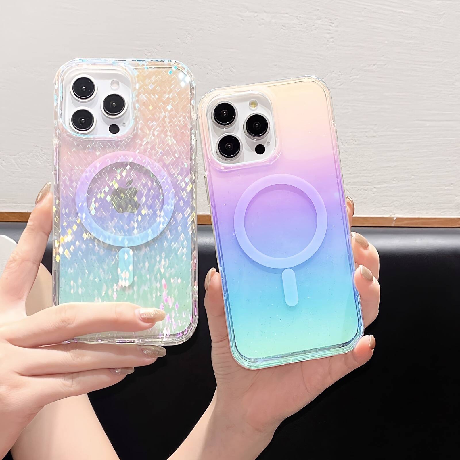 Alt View 2. UUCOVER - For Apple iPhone 16 Pro Glitter Magnetic Case, Compatible with Magsafe, Colorful Gradient Bling Transparent Phone Cover - D.