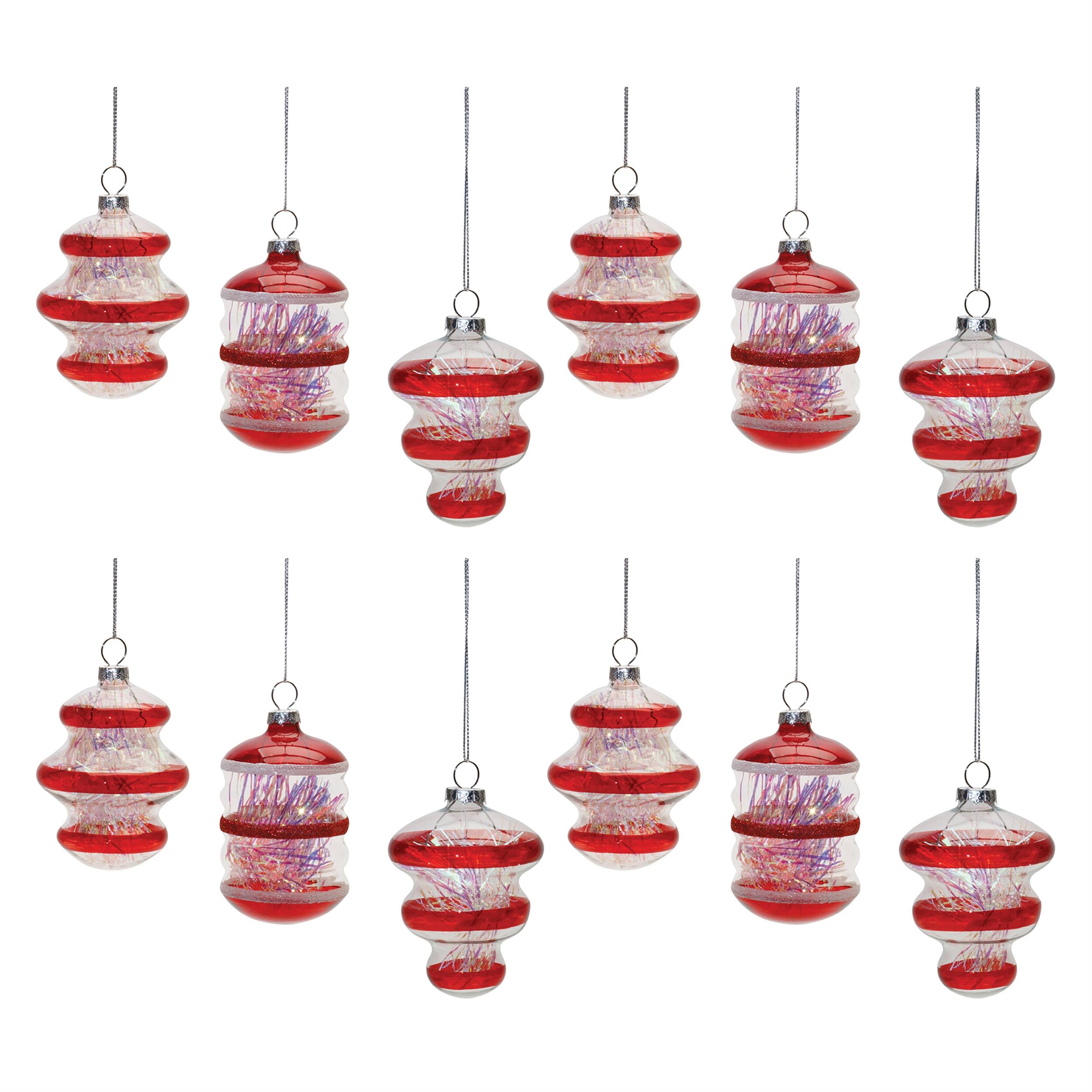 Alt View 3. BreeBe - Finial Glass Ornament with Tinsel Filling (Set of 12) - Red.