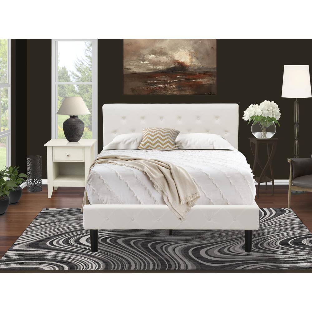 East West Furniture - NL19F-1GA0C 2 Piece Bed Set - 1 Bed Fabric Headboard and 1 Night Stand - Wire Brushed Butter Cream Finish - White Velvet