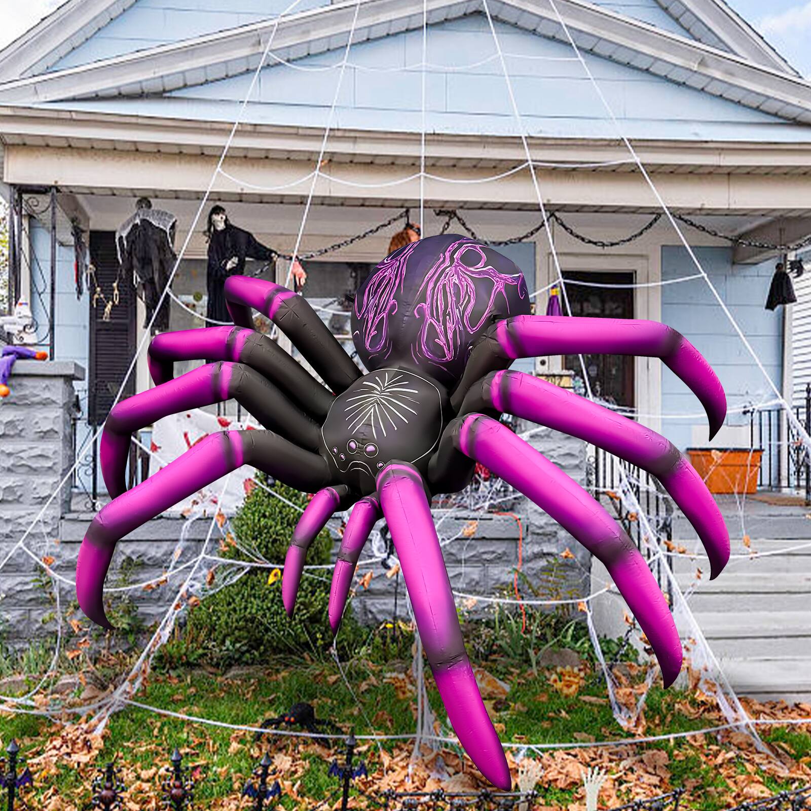 Back. GOOSH Inflatables - GOOSH 9FT Inflatable Halloween Spider – Light-Up Creepy Yard Decoration - Purple.