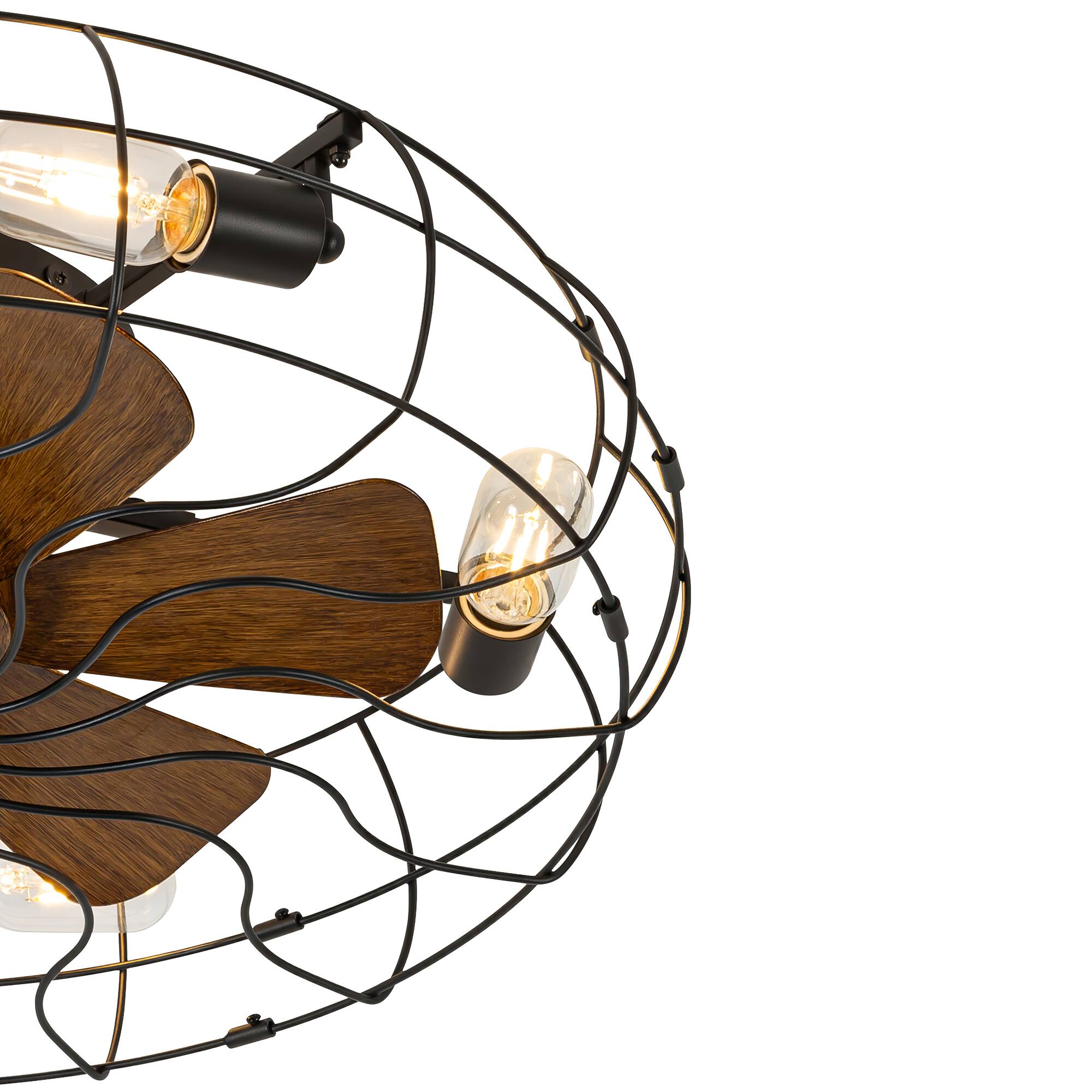 Alt View 10. Breezary - 19/24 Inch Durable Cage Ceiling Fan with Light Remote Control Flush Surface Mount for Bedroom Living Room - Black & Wood Grain.