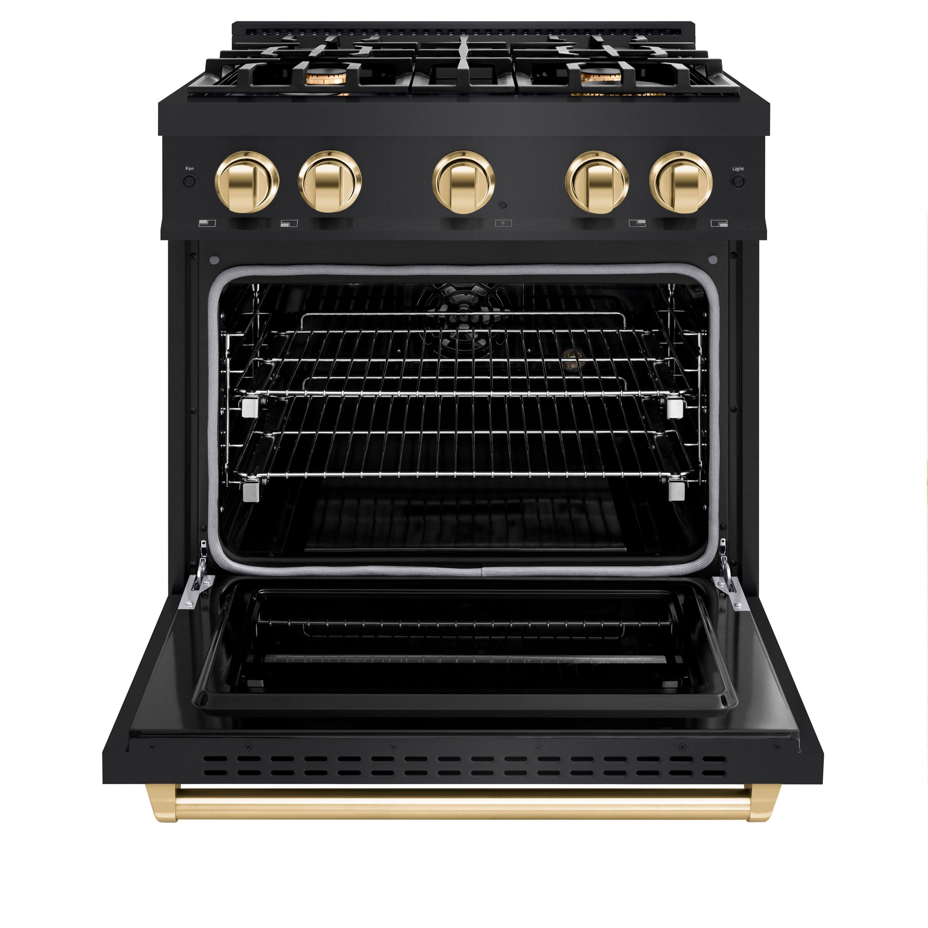 Angle. ZLINE - ZLINE Autograph 30" Classic Dual Fuel Black Stainless Range w/ Gold Accents (CDRBZ-30-G) - Black Stainless Steel.
