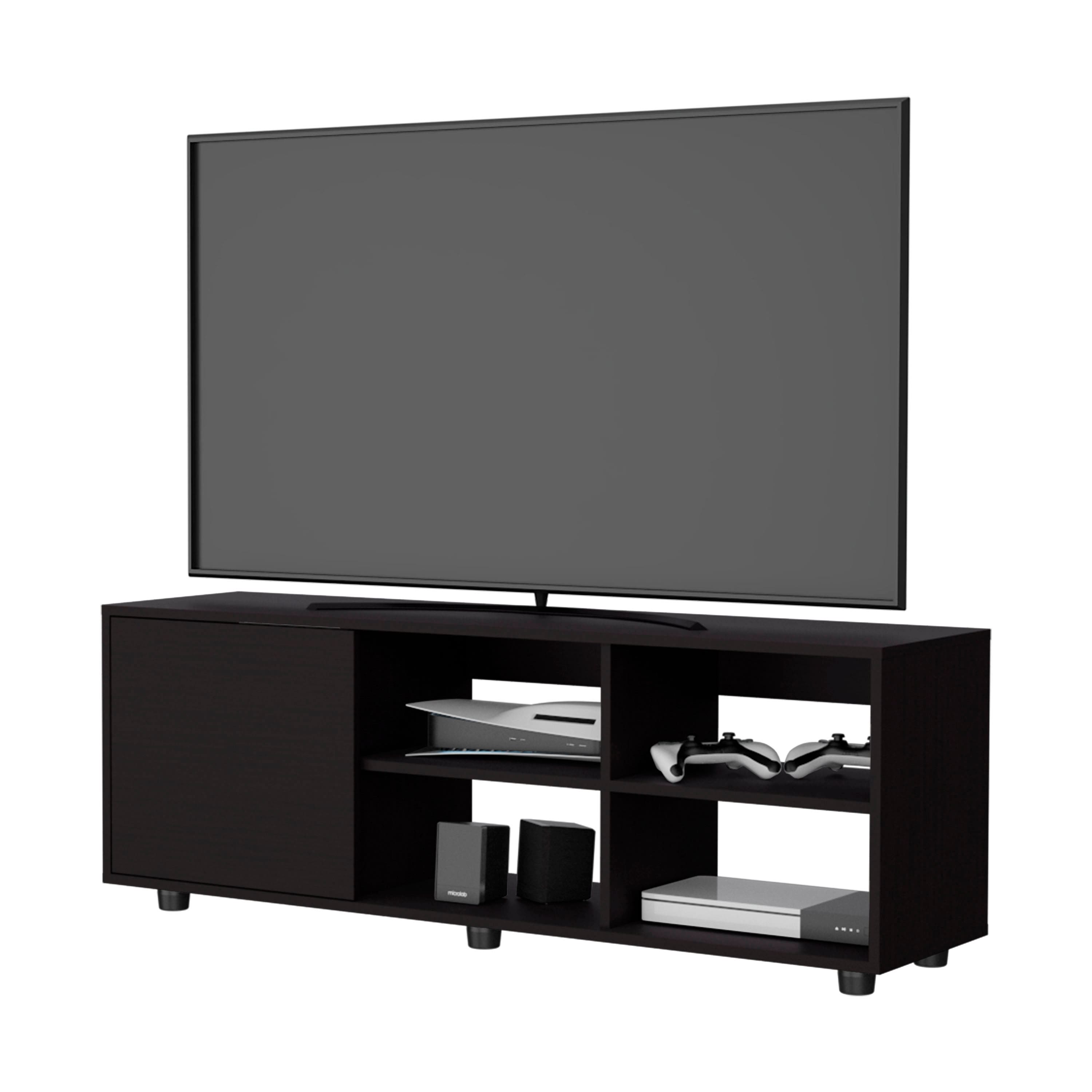 Spaco - 51" TV Stand for TVs up to 50", Media Cabinet with Door, Open Storage, Scratch Resistant Surface, for Living Room - Wenge